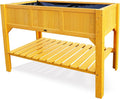 HABAU Wooden Raised Garden Bed with Legs Outdoor Elevated Planter Box 46x22x35-inch w/Liner &amp Storage Shelf
