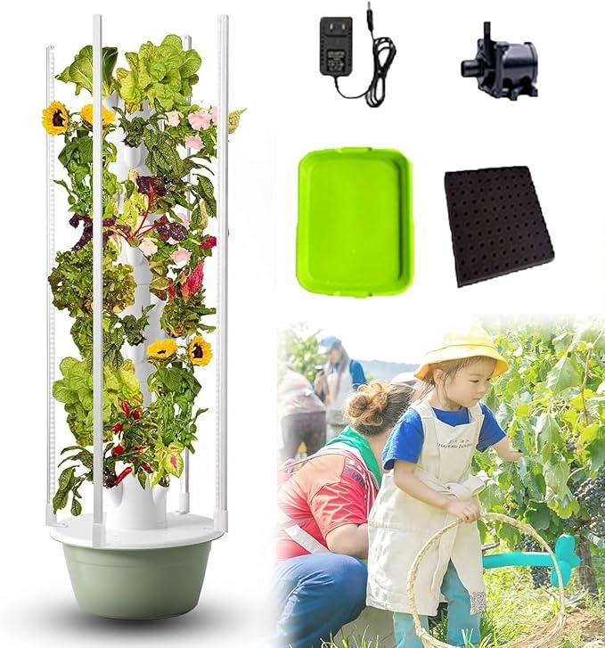 Outdoor Hydroponic Tower Hydroponic Indoor Garden with LED Light Automated Aeroponic Tower Garden System with LED Grow Lights Hydro Gardening System Indoor Kits Herb Garden7Layers/28Pots