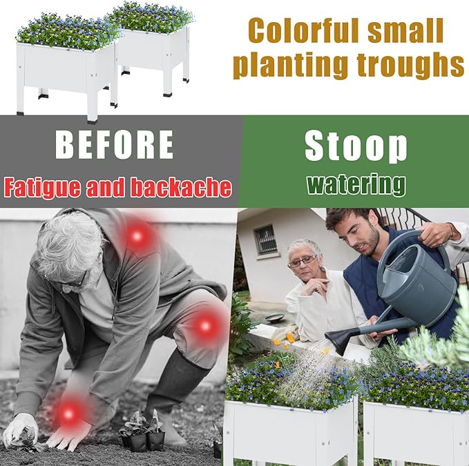 aboxoo 2 Packs 14 Inch Small Planter Raised Garden Bed with LegsOutdoor Metal Planter Box for PatioElevated Garden Bed for Vegetables Flower Herb(White)