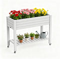 43 Elevated Garden Bed with Wheels &amp Legs 78L/21 Gal Large Raised Planter Box with Drainage &amp Water Level Indicator Mobile Herb Garden Kit for Patio &amp Balcony Grayish-White