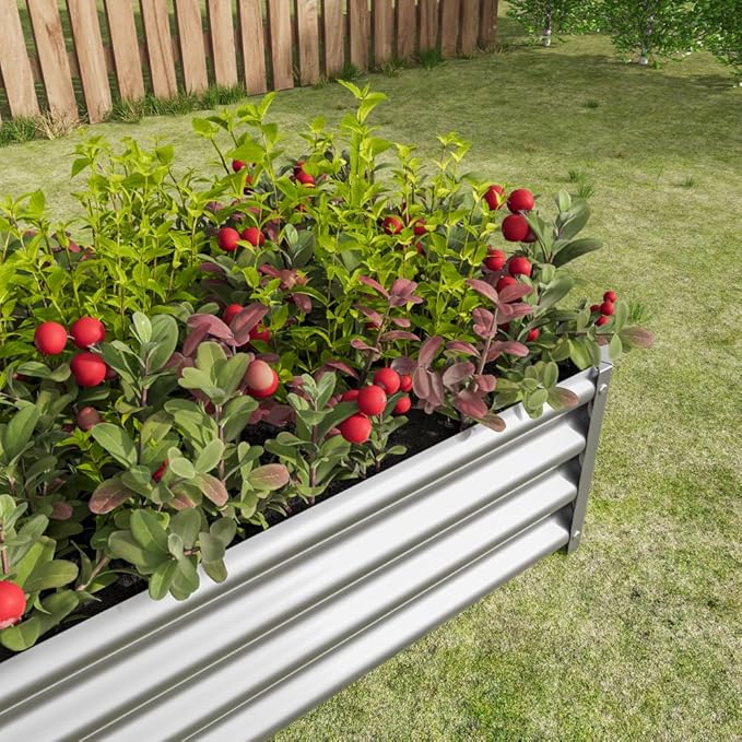 Heavy-Duty Galvanized Steel Raised Garden Bed for Outdoor Vegetable Flower and Herb Planting – Rust-Resistant &amp Durable (Silver with 4x2x1ft)