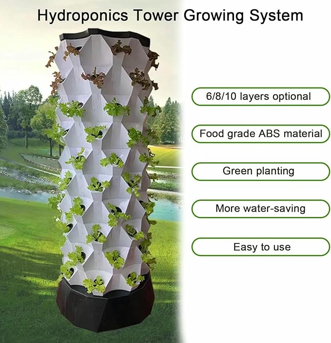 Hydroponics Growing System 6/8/10 Layers Hydroponics Tower Indoor Vertical Gardening Grow Kit with Pump and Water Tank for Leafy Vegetables and Fruits-*