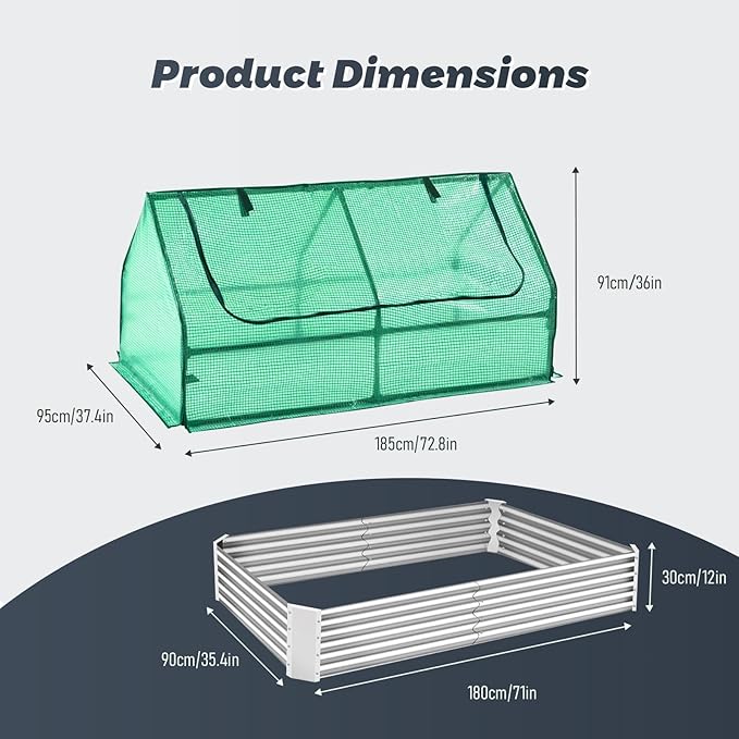 6x3x3 ft Galvanized Raised Garden Bed Plants Protection Tent Cage with Crop Cage Net Tent Kit and 2 Large Screen Windows Metal Bottomless Flower Bed for Planting Vegetables Outdoor