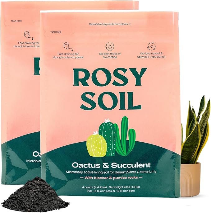 Rosy Soil Cactus and Succulent Potting Soil Mix for Houseplants - Fast Draining Organic Potting Soil for Succulents AloeVera Indoor Plant - Root Boosting for Drought Tolerant Growth Pack of 2