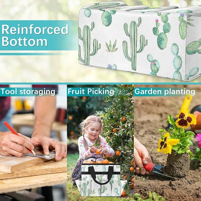 Garden Tool BagCactus Plants Pattern Gardening Organizer Bag With Pockets Garden Tool Kit Storage Tote for Women Men Garden Tool Set Holder