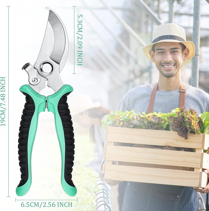 Lothee 9 Pcs Garden Shears Pruning Garden Clippers Bulk Bypass Pruner Heavy Duty for Gardening Hedge Plant Cutting Flower Scissors for Tree Trimming Bonsai Cutting Fruits Picking(Green)