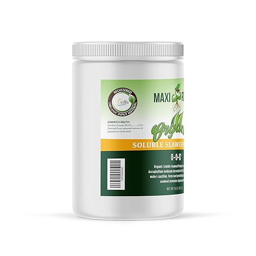 Organic Soluble Seaweed Powder 0-0-17 CDFA OMI Registered (1 LB) for Lawns Vegetable Gardens Shrubs and Trees