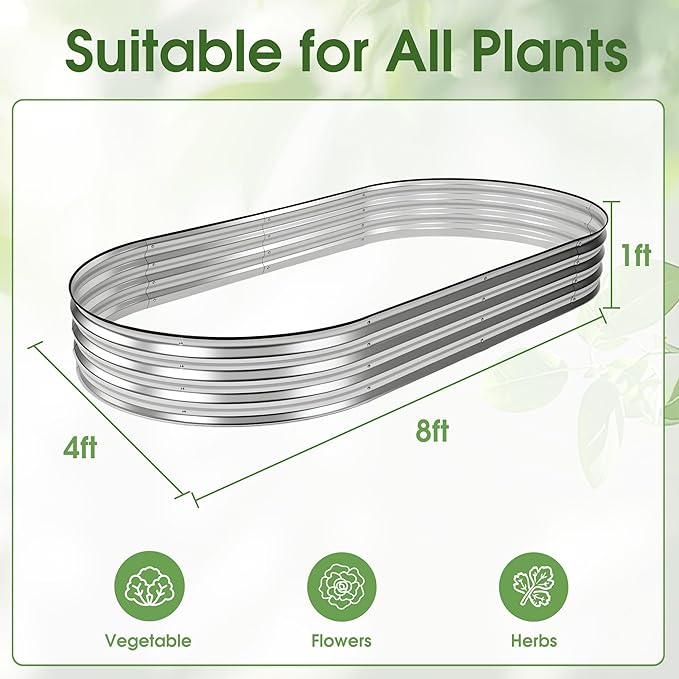 NEWBULIG Heavy-Duty Galvanized Oval Raised Garden Bed for Outdoor Metal Planter Box with Open Base Easy Assembly with Safe Edges for Vegetables/Flowers/Herbs