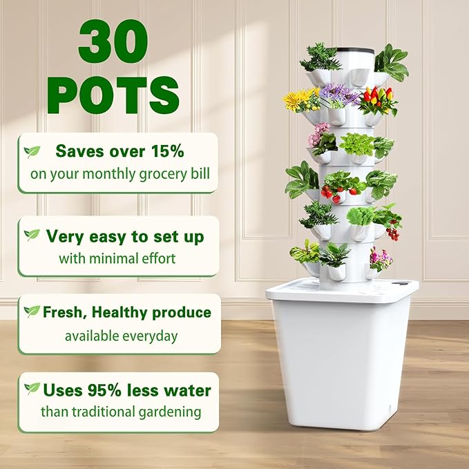 Hydroponics Growing 30 Pods Smart Garden Planter Hydroponics Tower Indoor Garden Hydroponic Growing Kits with Hydrating Pump Adapter Ne