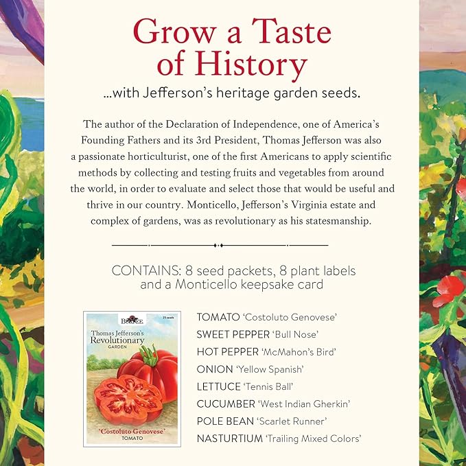 Burpee 'Thomas Jefferson’s Revolutionary Garden' Seed Collection – 8 Heritage Vegetable &amp Flower Varieties with Plant Labels &amp Monticello Keepsake Card