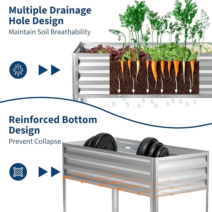 PeakPursuit Raised Garden Bed with Greenhouse Cover Raised Bed with Legs &amp Built-in Spray Tube for Vegetables Galvanized Metal Elevated Planter Box for Patio Backyard Balcony