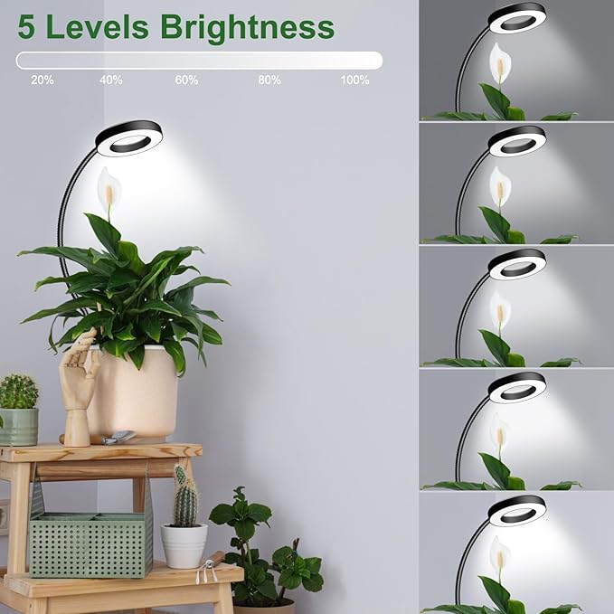 Wolezek 2 in 1 Grow Lights for Indoor Plants 3 Colors Plant Lights with 360 Gooseneck 48 LEDs Full Spectrum 6/12/16H Timer 5 Brightness Black 3 Pack