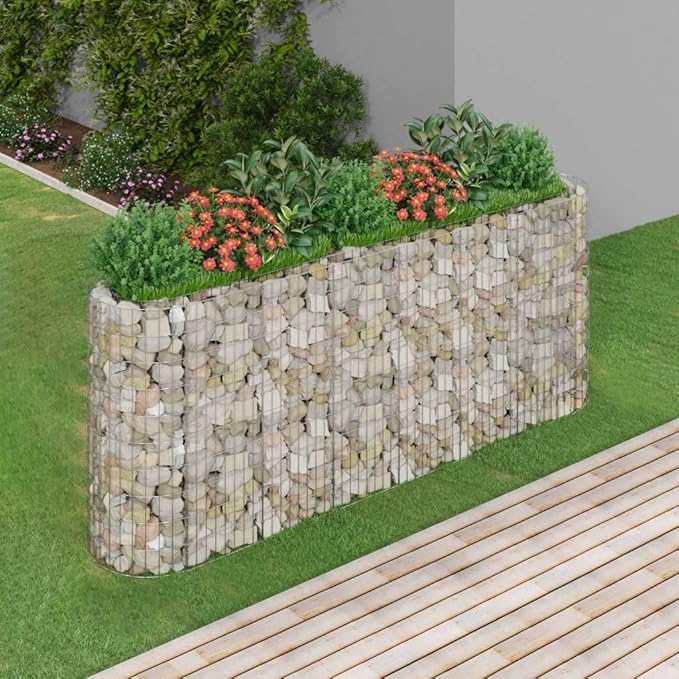 Gabion Raised Bed Silver Galvanized Iron Large 102.4x102.4x39.4 inch Durable Metal Outdoor Planter for Garden &amp Patio Rectangular Flower Border