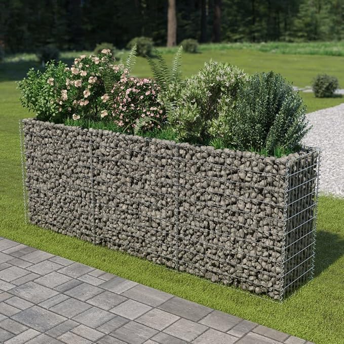 Gabion Raised Bed Galvanized Steel Gabion Planter Raised Bed Wire Fencing Patio Flower Plant Basket Rock Stone Fill Mesh Fence 106.3x19.7x39.4-343