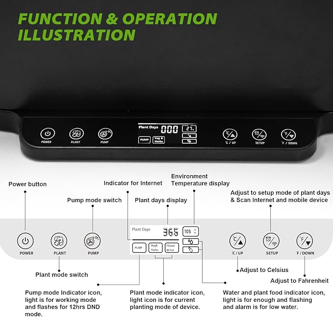EAGLE PEAK 15 Pods Hydroponics Growing System with WiFi 5.5 L Water Tank Smart Indoor Plants Germination Kit with LED Grow Light Pump System Adjustable Height for Home Kitchen Gardening Black