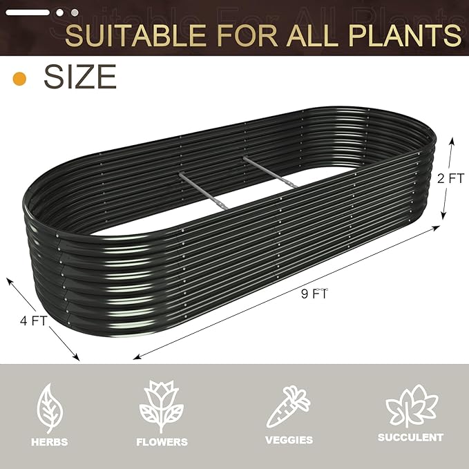 FRIZIONE 9FT(L)×4FT(W)×2FT(H) Galvanized Raised Garden Bed Outdoor Metal Raised Garden Beds for Flower Raised Planter Box Outdoor for Herb Vegetable-Gray