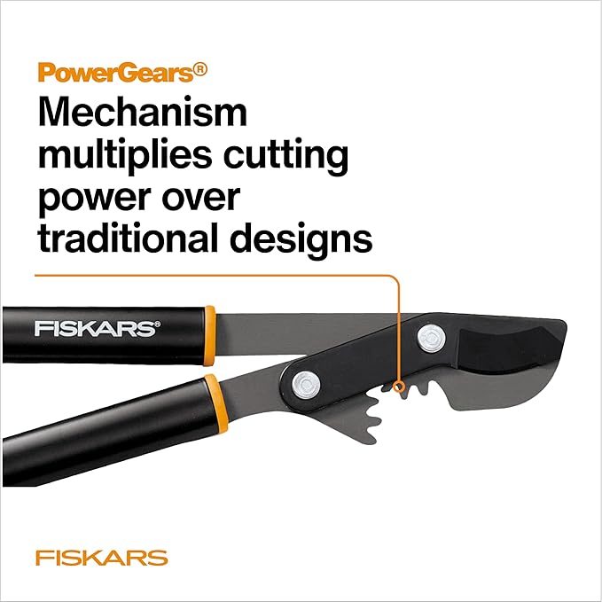 Fiskars 32 PowerGear Bypass Loppers Patented Mechanism Multiplies Force to Reduce Strain Heavy-Duty Precision-Ground Steel Blade for Living Growth Trims Tree Branches up to 2 Diameter