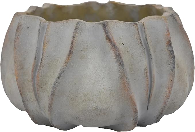 Rustic Planter Gray Terracotta Pumpkin 12 Inch Indoor Outdoor Pot