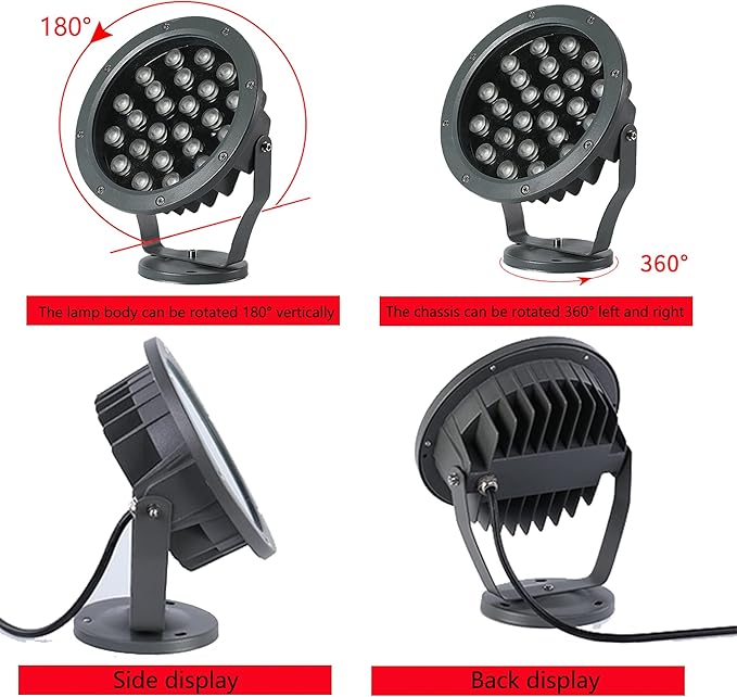 Outdoor LED Spotlight Waterproof Bright Outdoor Landscape Automatic Timer Mini Lawn Lamp 24W Graden Lights Lawn Decorative Lamp with Plug Flag Light Courtyard Facial Lighting Cool White