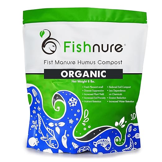 Fishnure - Humus Fish Compost Fertilizer for Indoor Plants Outdoor Houseplant Fertilizer Supports Natural Production of Plant Food for Houseplants Gardening Essentials Gardener Gifts 8 lbs