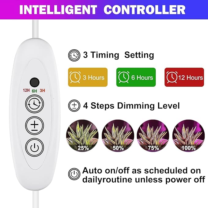 LED Plant Grow Light Strips - Anpro Grow Lights for Indoor Plants with Separate Switch 5 x 10W Auto On &amp Off Timer 4 Dimmable Levels T5 Plant Lights(16.5 Inches) Plug and Play 5-Pack