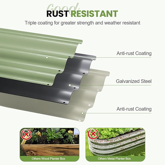 G GOOD GAIN 4-in-1 Adjustable Raised Garden Bed Kit | Galvanized Planter Boxes for Vegetables Flowers | 12 Tall Multiple Sizes (5x3x1ft 4x4x1ft 6x2x1ft 7x1x1ft) | Outdoor Metal Raised Bed Green