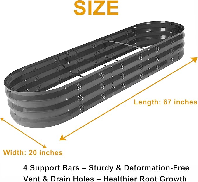 GADI 67-Inch Raised Garden Bed Metal Planter Box for Vegetables and Flowers Large Outdoor Gardening Kit Easy DIY Assembly Weather-Resistant &amp Rust-Proof