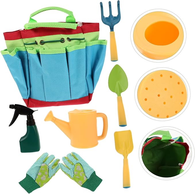 Kisangel 1 Set Garden Tool for Outdoor Gardening Shovels Rake Watering Pot and for Planting Weeding and Transplanting Present for Young Gardeners