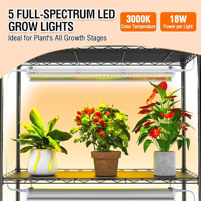 Small Indoor Greenhouse with Grow Light &amp PVC Cover Portable Mini Greenhouse Tent Shelves Adjustable 5 Tier Metal Plant Stand with Grow Light for Indoor Plants Seed Starting 29.5x13.7x71