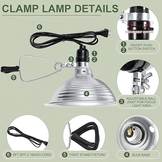 Macarrie 8 Pack Clamp Lamp Light with Aluminum Reflector 6ft SPT-2 18awg Cord and Adjustable Stand Fixture up to 150 Watt E26 Socket No Bulb(8.5 Inch)