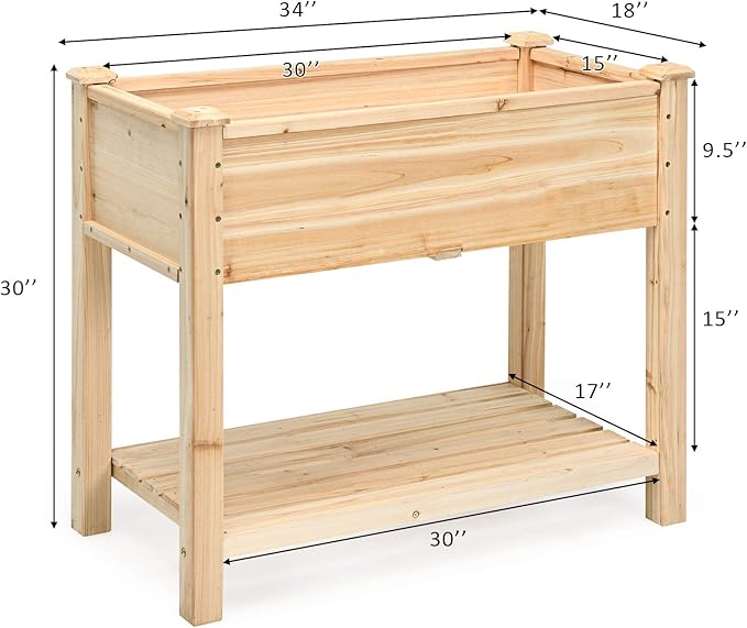 S AFSTAR Raised Garden Bed with Storage Shelf Elevated Cedar Wood Planter Box with Legs Outdoor Gardening Planting Bed for Vegetables Flower Herb Grow Great for Backyard Patio Lawn