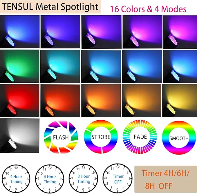 Christmas RGB Spot Lights with Timer Halloween 10W 120V Color Changing Outdoor Metal Case Landscape SpotLights IP65 Waterproof Spotlight with Stake Stand for Yard Garden Lawn Patio 4 Lights