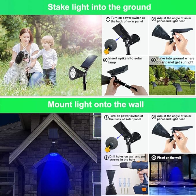 Outdoor Spotlights - 4 LED 2-in-1 Auto On/Off Solar Inground Lights for Patio Yard Garden Driveway Pathway (2 Pack Blue)