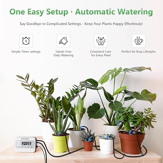 82FT Automatic Plant Watering System–HEKIWAY 390 Adjustable Watering Modes Supports 25-36 Pots | Indoor Garden System &amp Vacation Plant Watering Devices Auto Watering for Plants Outdoor