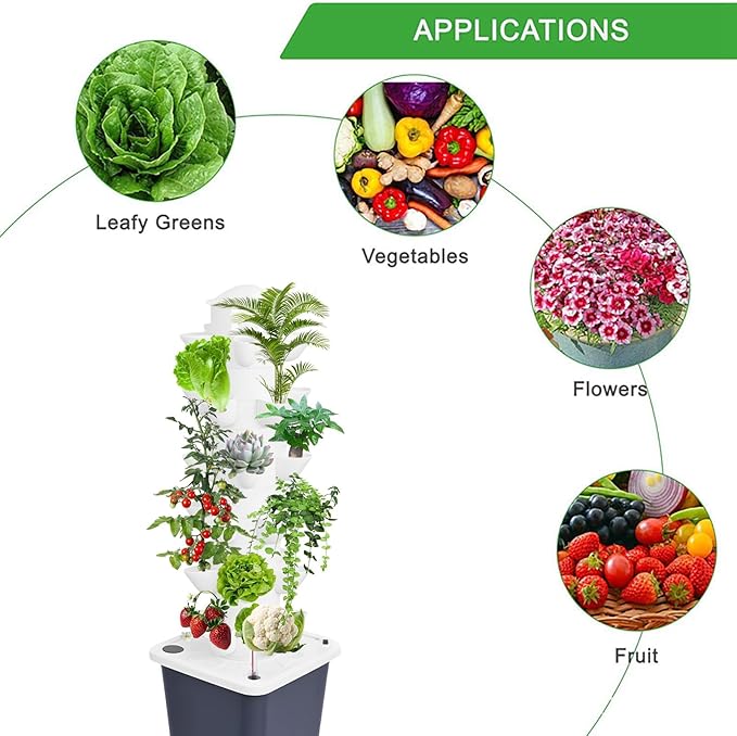 Small Hydroponic Tower 18-Hole Balcony Hydroponics Growing System Kit with Pump Timer Automatic Watering Suitable for Beginners to Grow Vegetables Fruits