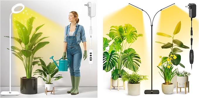 Grow Lights for Indoor PlantsFloor Lamp with 63IN StandFull Spectrum10 DimmingHalo Ring Warm Light 3/9/12H TimerHeight AdjustableMetal Stable Base Growing Light for Tall Small Plant
