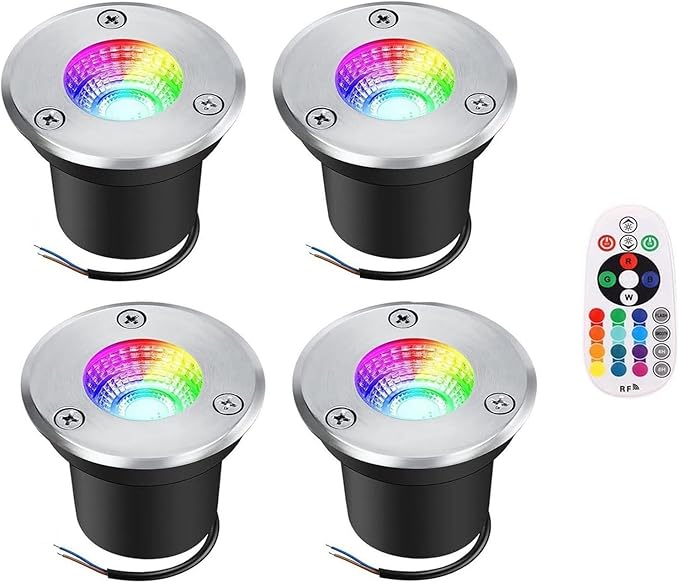 4PCS LED Landscape Lights - Outdoor Buried Lamp 3W LED Ground Recessed Spotlight 12V-24V RGB Ground Spot Lights IP65 Garden Recessed Floor Lamp Spotlight Led Light(3W(220V))
