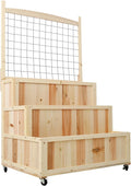 3-Tiers Raised Garden Bed with Trellis 53 H Vertical Planter BoxWooden Vegetables Growing Planter with Wheels &amp Back Storage Area for Flowers Vegetables Herbs Natural (Natural Wood)