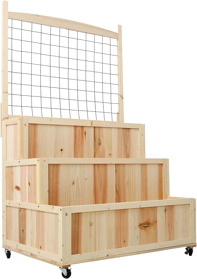 3-Tier Raised Garden Bed with Trellis 53 Tall Vertical Planter Box