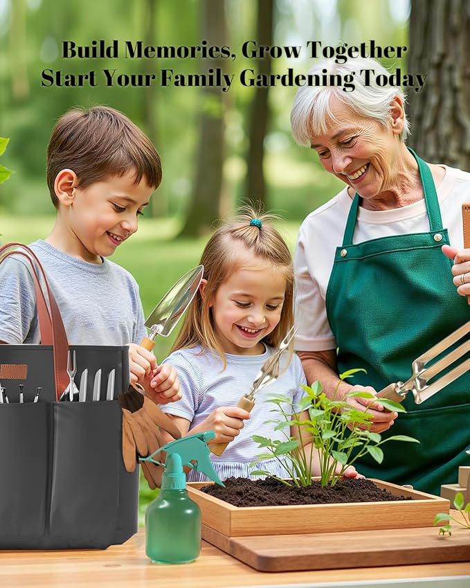 VerdantVibes 9-Piece Garden Tool Set - Heavy Duty Gardening Hand Tools with Ergonomic Non-Slip Grips Rust-Resistant Shovel Trowel Rake Pruner &amp Storage Bag - Ideal Gardening Gifts for Women