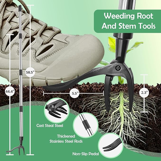 Garden Weed pullerTooHeavy Duty 12 Multi Flat ShovelScraper 14 Steel Thatch Rake with Adjustable Long Handle forLeaf &amp Moss&amp Edging &amp Ice &amp Snow Removal in Lawn DrivewaysPatios C