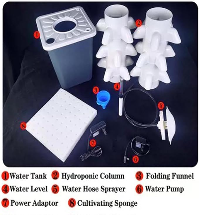 Hydroponic Grow Rack Hydroponic Grow System Tower Indoor Outdoor Home Plant Germination Kit Vertical Garden Planter Water Pump PVC Suitable for Yard S 15Holes