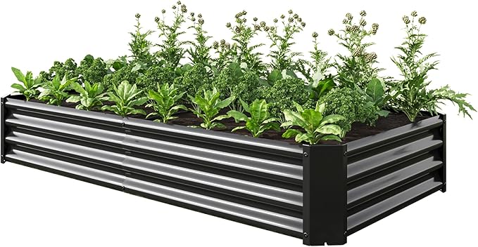 Raised Garden Beds Outdoor for Gardening 6×3×1ft Galvanized Rectangular Plastic Raised Planter Garden Box for Fruit Vegetables Herbs Flowers Growing Bed for Lawn Patio Balcony Black