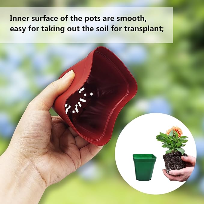 Square Plastic Nursery Pot 3 120 Pcs Deep Succulent Pots Small Flower Planter Seeds Starter Pots with Drainage (GreenBlackRed 40pcs Each2.7Inches)