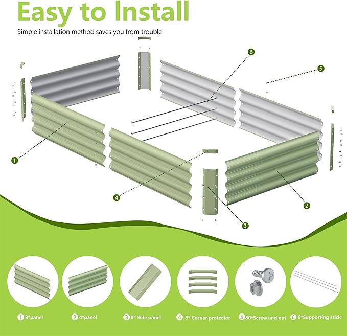 2PCS 6x3x1FT Galvanized Raised Garden Bed Galvanized Planter Raised Garden Boxes Outdoor Large Metal Raised Garden Beds for Vegetables-Green