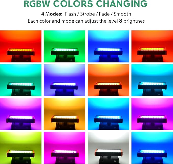 144W LED Wall Washer Light RGBW 5000K Color Changing LED Uplight Outdoor for Landscape Lighting 120V Square Dimmable Floodlight Waterproof for Church Building Wall Party Hotels 120V