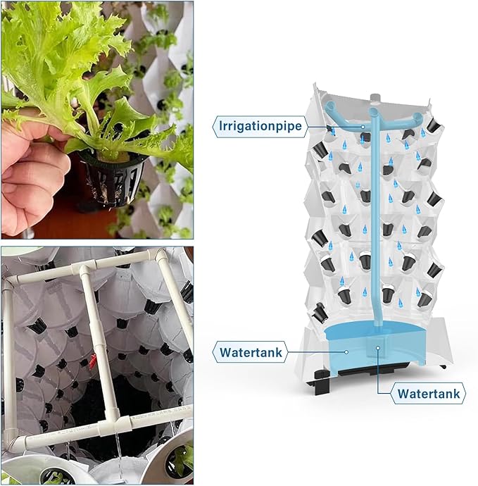 6 Layers 48 Pots Vertical Hydroponics Tower Growing System with Water Pump Indoor Outdoor Hydroponic Planter Starter Kit Vertical Gardening System for Strawberries Tomatoes Lettuce Plant