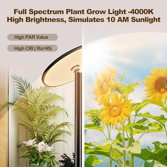 69'' Tall Grow Lights for Indoor Plants Full Spectrum 40W Sunlike Standing Plant Lights for Indoor Growing 10-Level Dimmable Adjustable Height for Various Plant Sizes