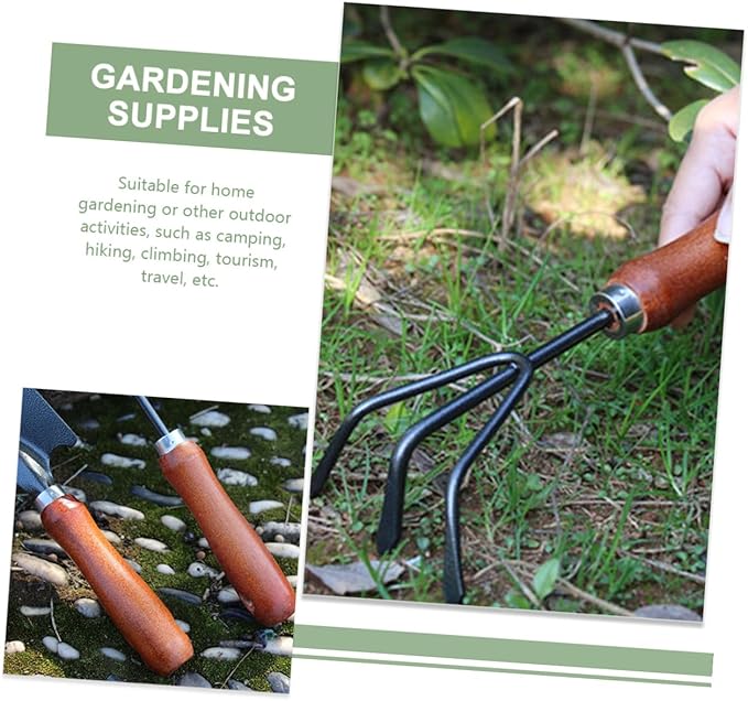 Garden Tool Set for Digging and Weeding 4pcs Mini Metal Shovel and Rake Kit with Extended Narrow Spade 3-Claw Rake Dual-use Hoe and Soil Scoop for Flower Planting and Vegetable