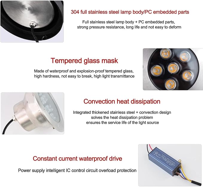LED Underground Light - Underwater Led Lights AC 24V Low Voltage Submersible LED Fountain Light IP68 Waterproof Embedded Outdoor Landscape Lights Swimming PoWarm White-9W